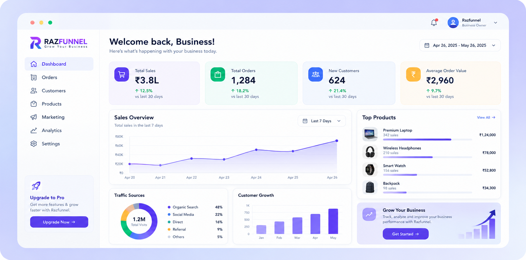 Business Website dashboard preview